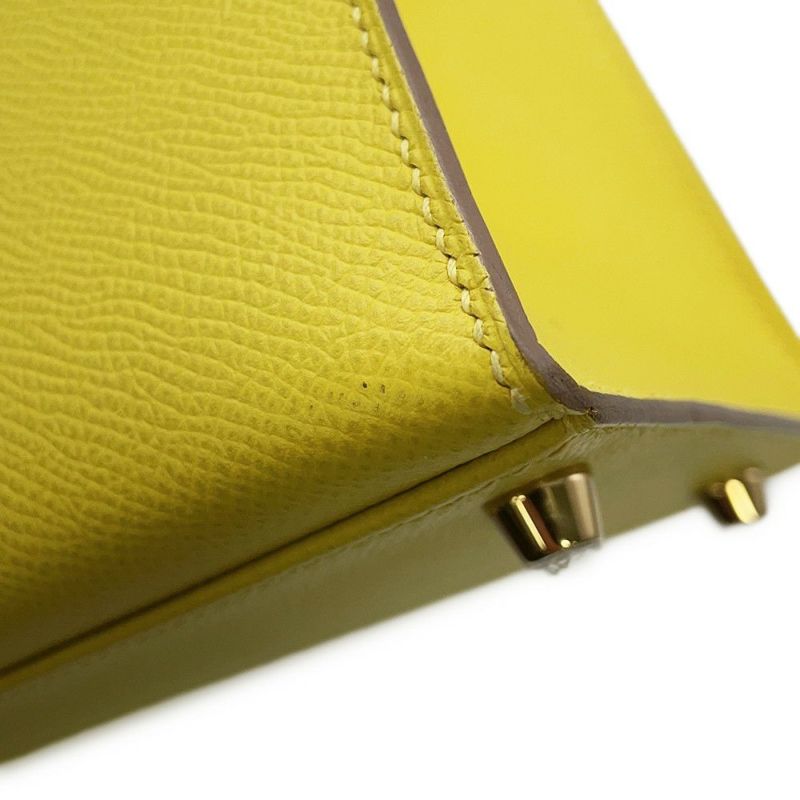 エルメス ハンドバッグ ケリー28 外縫い ライム/ゴールド金具 エプソン D刻印 2wayショルダー
