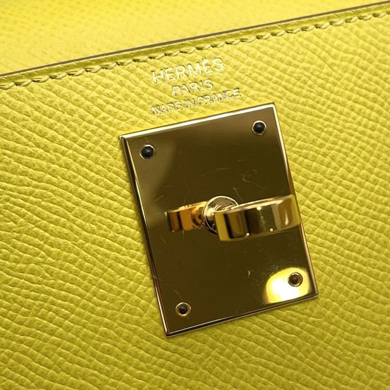 エルメス ハンドバッグ ケリー28 外縫い ライム/ゴールド金具 エプソン D刻印 2wayショルダー
