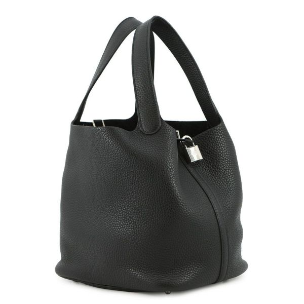 エルメス ハンドバッグ ピコタンロックMM ブラック/シルバー金具 トリヨンクレマンス T刻印 黒