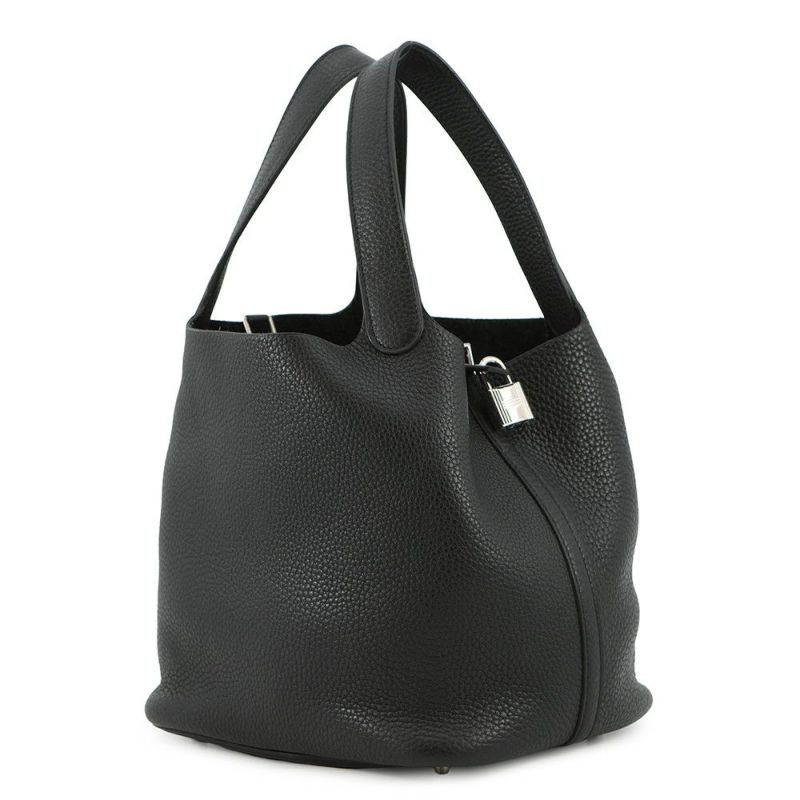 エルメス ハンドバッグ ピコタンロックMM ブラック/シルバー金具 トリヨンクレマンス T刻印 黒