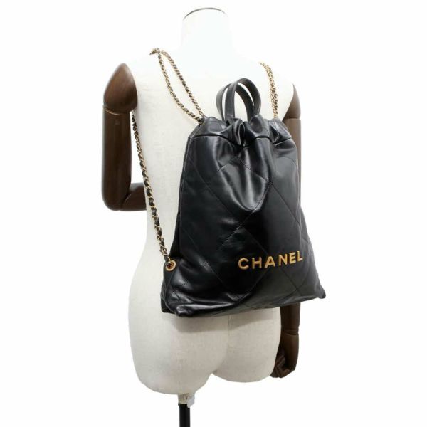 シャネル リュック シャネル22 バックパック シャイニーカーフレザー AS3859 CHANEL バッグ 黒