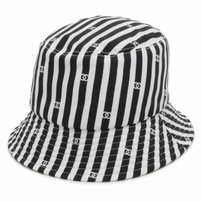 シャネル バケットハット ココビーチ ストライプ ポリアミド サイズS CHANEL 帽子 白 黒 安心保証