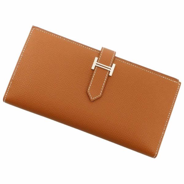 エルメス 長財布 ベアンスフレ ゴールド/シルバー金具 ヴォーエプソン U刻印 HERMES 財布