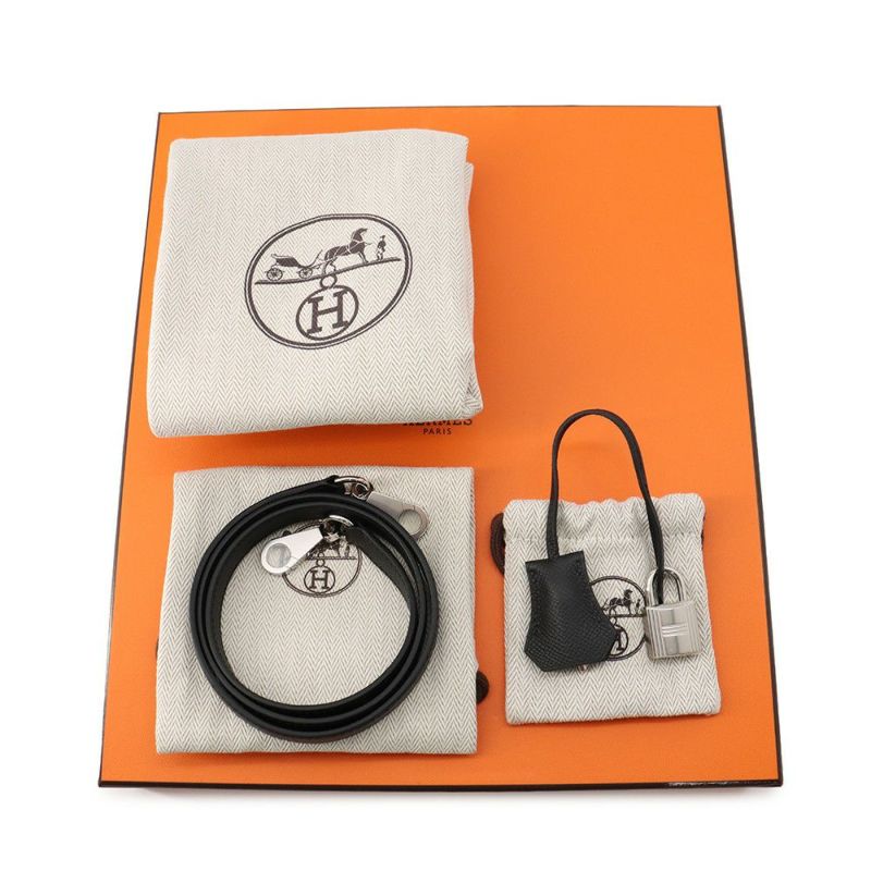 エルメス ハンドバッグ ケリー25 外縫い ブラック/シルバー金具 エプソン K刻印 2wayショルダー 黒