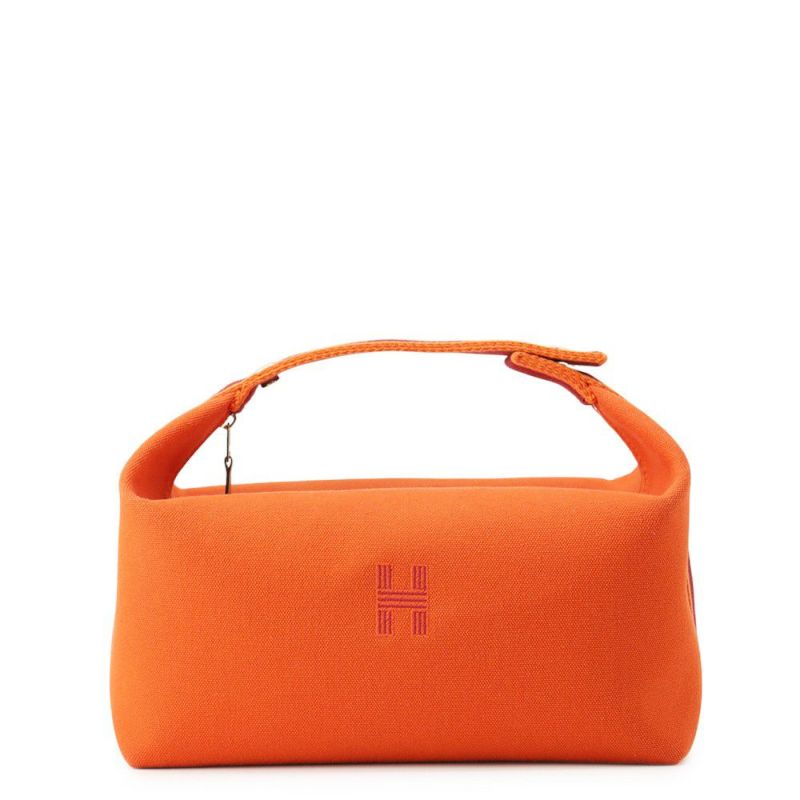 エルメス ポーチ ブリッド・ア・ブラックGM オレンジ/ボルドー シルバー金具 コットン HERMES 小物入れ