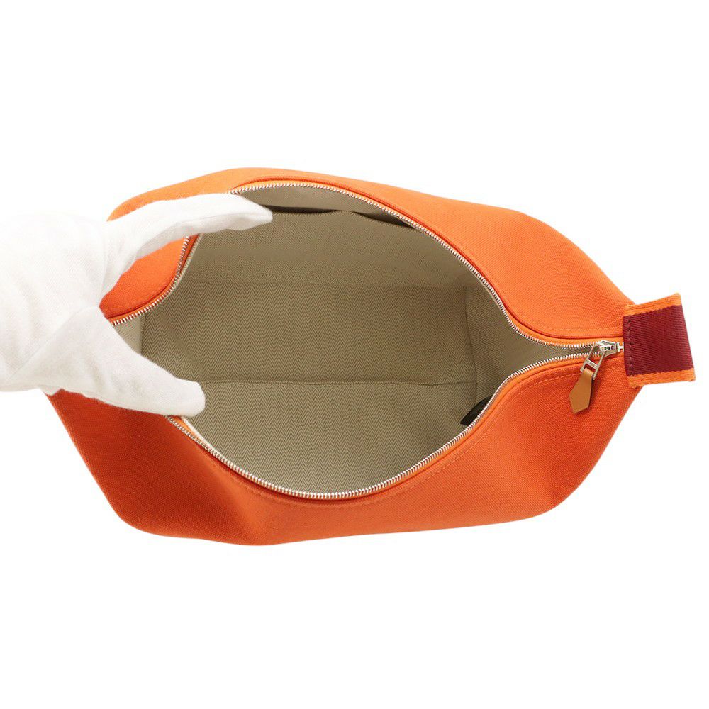 エルメス ポーチ ブリッド・ア・ブラックGM オレンジ/ボルドー シルバー金具 コットン HERMES 小物入れ