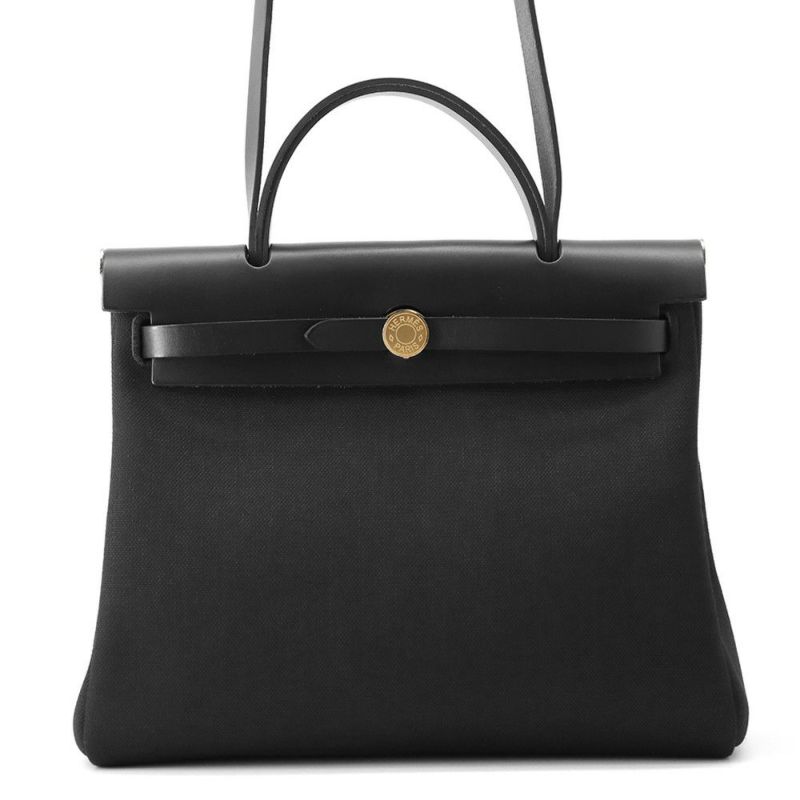 エルメス エールバッグジップPM ブラック/ゴールド金具 トワルミリタリー/ヴァッシュハンター U刻印  黒
