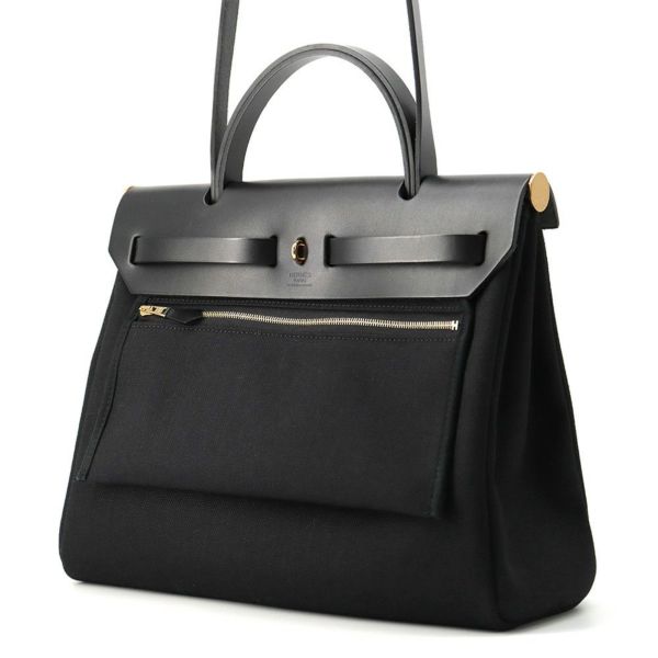 エルメス エールバッグジップPM ブラック/ゴールド金具 トワルミリタリー/ヴァッシュハンター U刻印  黒