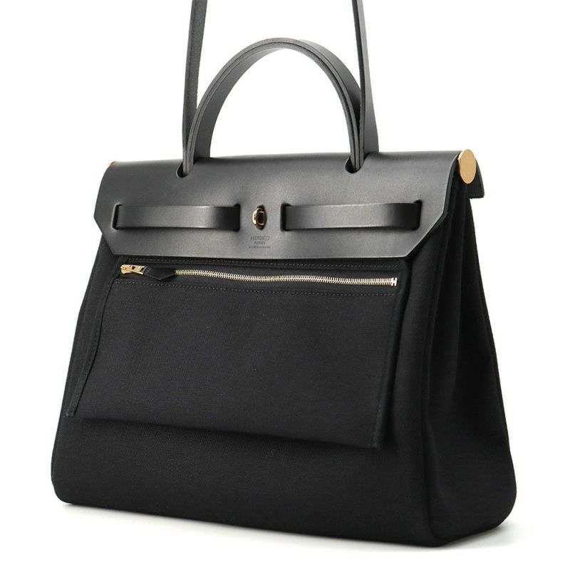 エルメス エールバッグジップPM ブラック/ゴールド金具 トワルミリタリー/ヴァッシュハンター U刻印  黒