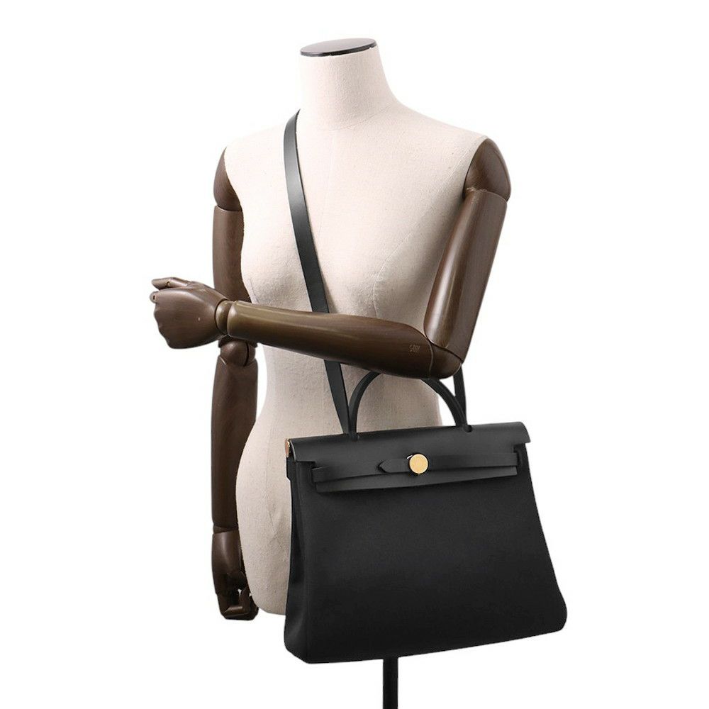 エルメス エールバッグジップPM ブラック/ゴールド金具 トワルミリタリー/ヴァッシュハンター U刻印  黒