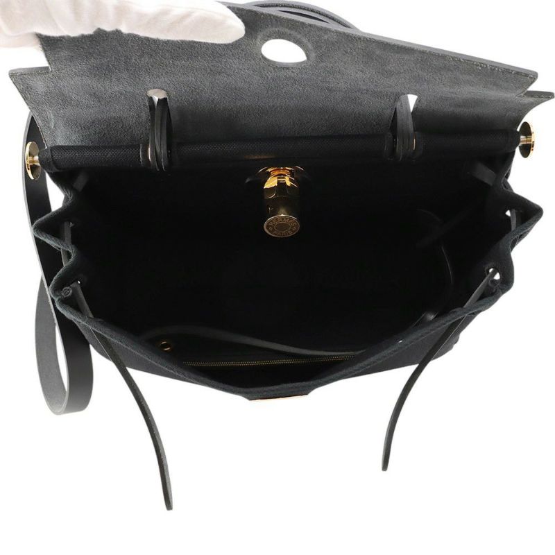 エルメス エールバッグジップPM ブラック/ゴールド金具 トワルミリタリー/ヴァッシュハンター U刻印  黒