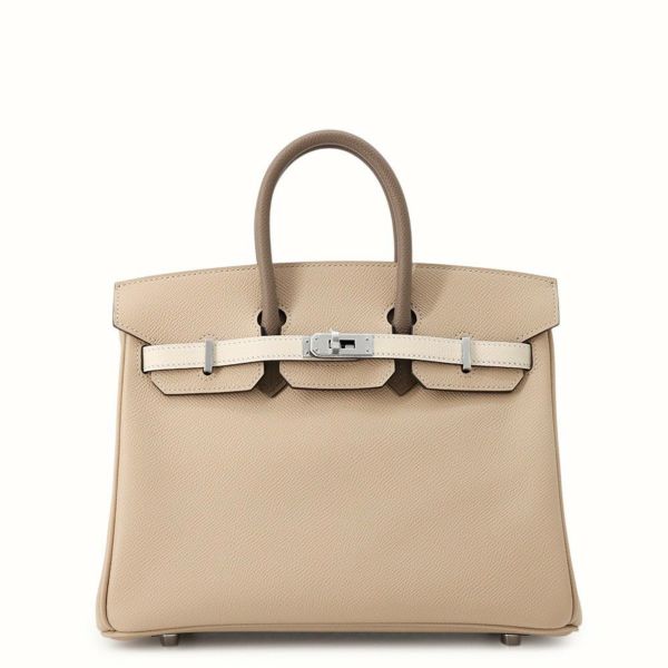 エルメス バーキン25 トリコロール トレンチ/クレ/エトゥープ/シルバー金具 エプソン K刻印 HERMES Birkin ハンドバッグ