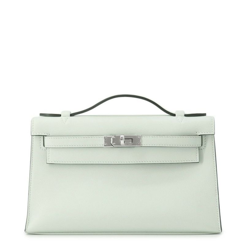 エルメス ハンドバッグ ポシェットケリー ヴェールペパーミント/シルバー金具 スイフト K刻印