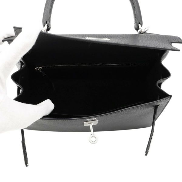 エルメス ハンドバッグ ケリー25 外縫い ブラック/シルバー金具 エプソン K刻印 2wayショルダー 黒