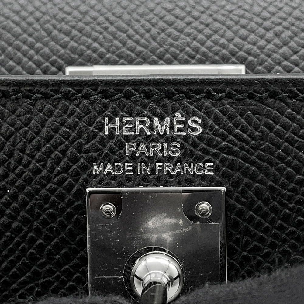 エルメス ハンドバッグ ケリー25 外縫い ブラック/シルバー金具 エプソン K刻印 2wayショルダー 黒