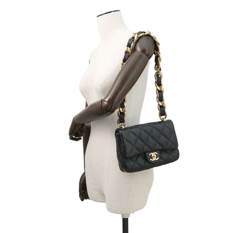 シャネル チェーンショルダーバッグ マトラッセ ココマーク スモール ラムスキン AS3214 CHANEL ワンショルダー 黒