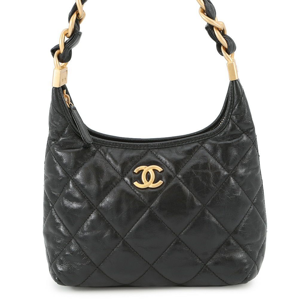 シャネル チェーンショルダーバッグ マトラッセ ココマーク ホーボーバッグ シャイニーラムスキン AS4922 CHANEL ワンショルダー 黒