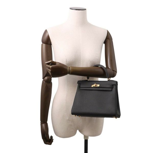 エルメス ハンドバッグ ケリー25 内縫い ブラック/ゴールド金具 トゴ K刻印 2wayショルダー 黒