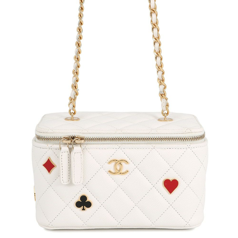 シャネル チェーンショルダーバッグ バニティ ココマーク マトラッセ トランプ キャビアスキン AP3079 CHANEL 白