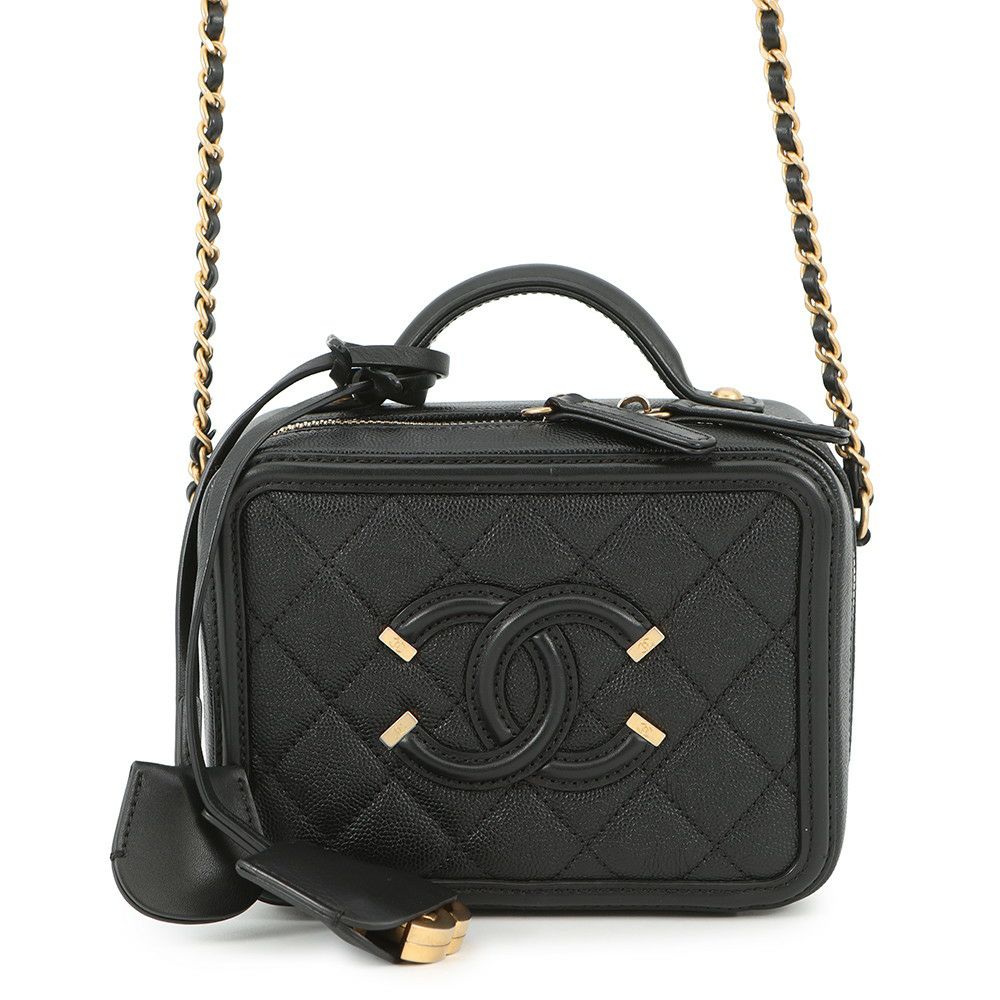 シャネル チェーンショルダーバッグ CCフィリグリー バニティバッグ キャビアスキン A93343 CHANEL 黒