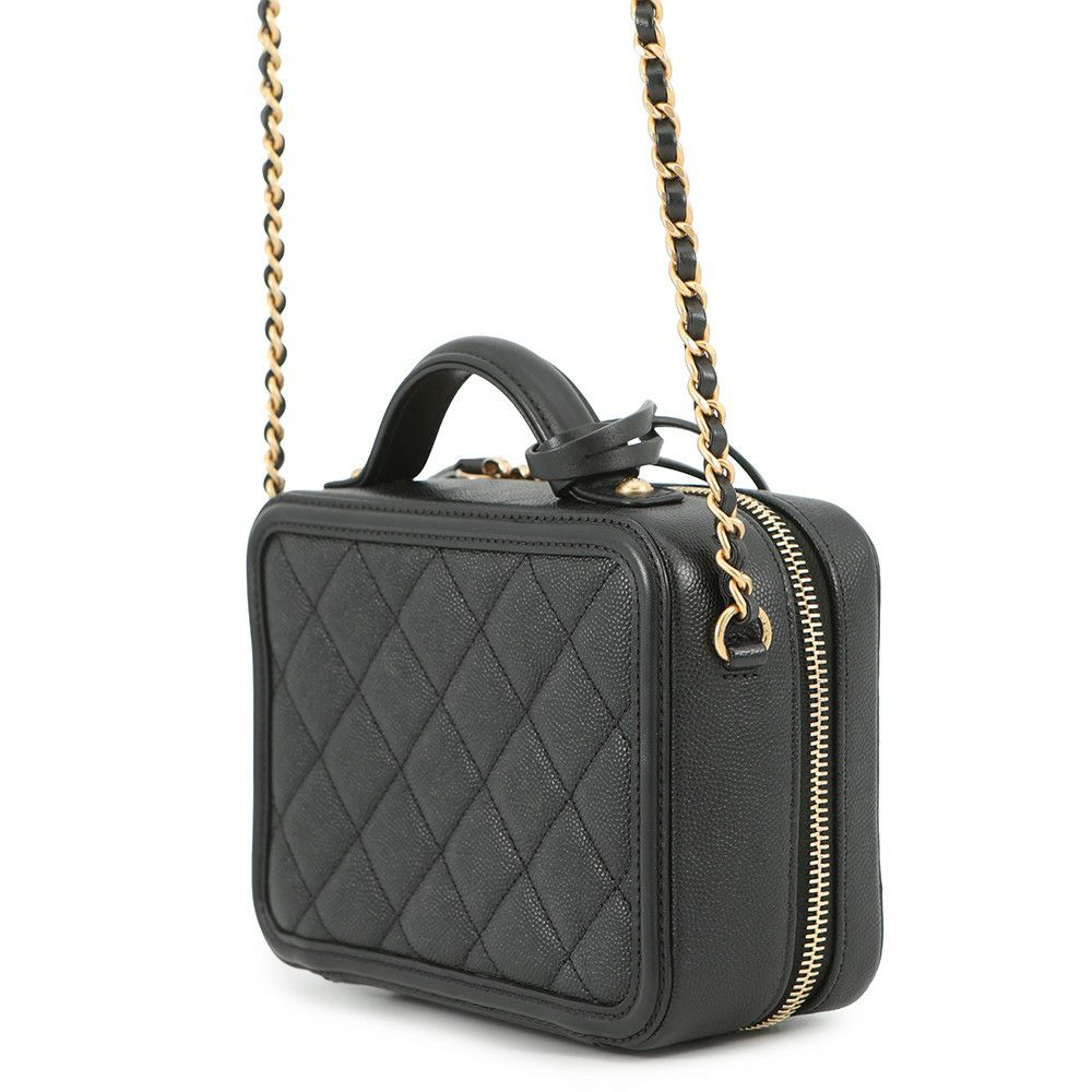 シャネル チェーンショルダーバッグ CCフィリグリー バニティバッグ キャビアスキン A93343 CHANEL 黒
