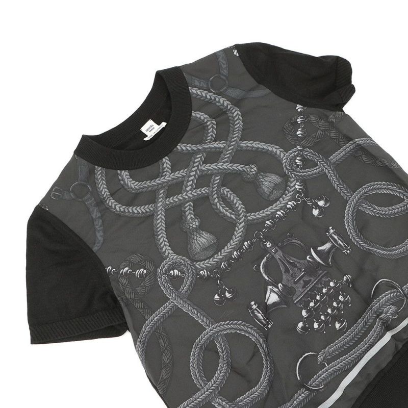 エルメス 半袖ニット Palefroi Remix パルフロワ・リミックス ツイルレーヌ・ショートスリーブニット レディースサイズ36 HERMES 黒