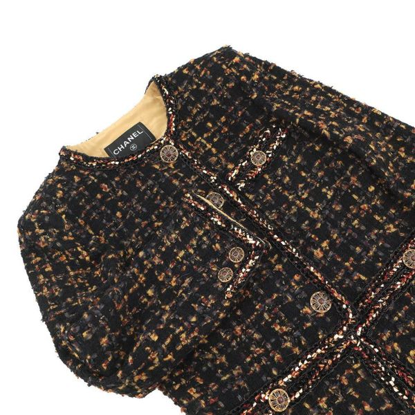 シャネル セットアップ ノーカラージャケット サイズ36 スカート サイズ38 ツイード グリポアボタン P61915V47013 黒
