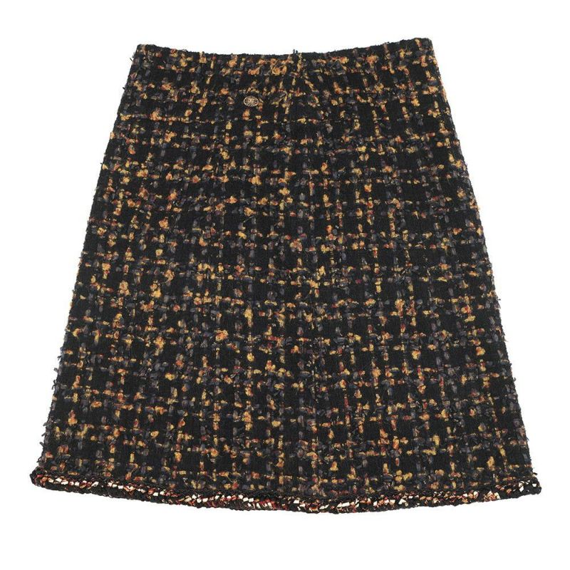 シャネル セットアップ ノーカラージャケット サイズ36 スカート サイズ38 ツイード グリポアボタン P61915V47013 黒