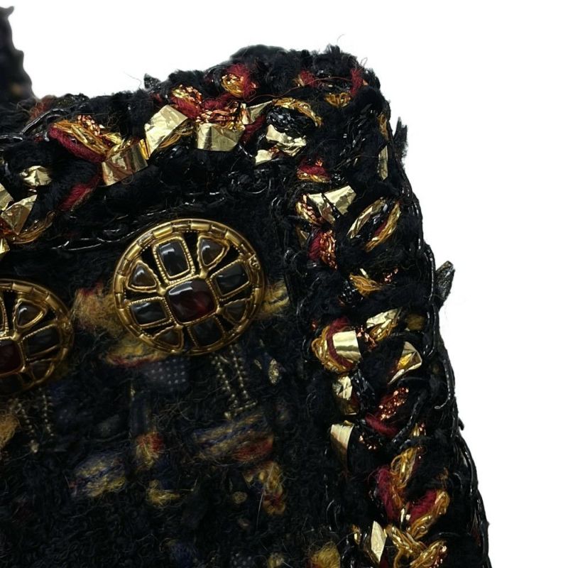 シャネル セットアップ ノーカラージャケット サイズ36 スカート サイズ38 ツイード グリポアボタン P61915V47013 黒