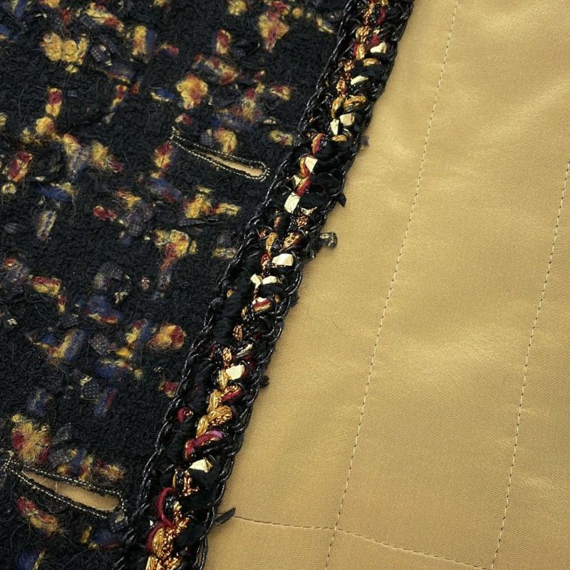 シャネル セットアップ ノーカラージャケット サイズ36 スカート サイズ38 ツイード グリポアボタン P61915V47013 黒