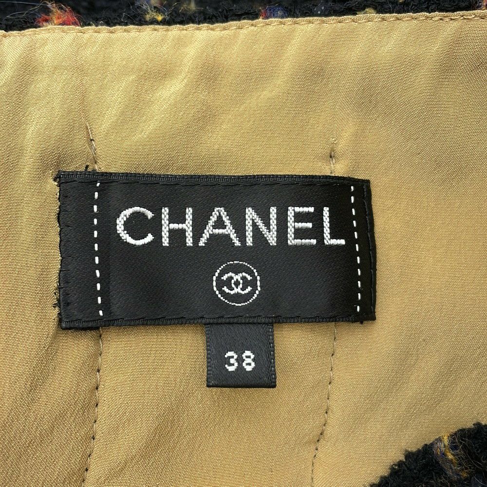 シャネル セットアップ ノーカラージャケット サイズ36 スカート サイズ38 ツイード グリポアボタン P61915V47013 黒