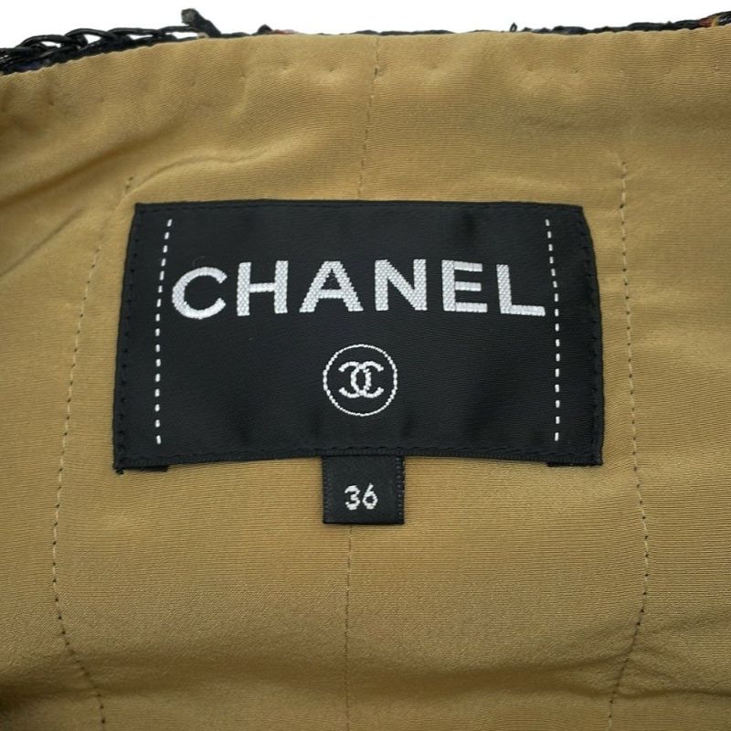 シャネル セットアップ ノーカラージャケット サイズ36 スカート サイズ38 ツイード グリポアボタン P61915V47013 黒