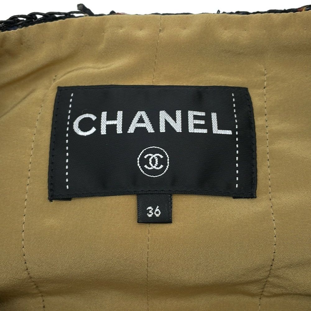 シャネル セットアップ ノーカラージャケット サイズ36 スカート サイズ38 ツイード グリポアボタン P61915V47013 黒