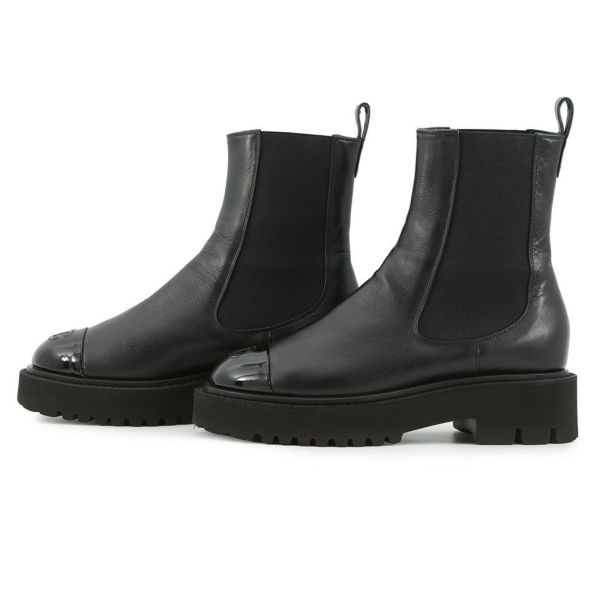 シャネル ショートブーツ サイドゴア レザー パテント レディースサイズ38C G38218 CHANEL 靴 黒