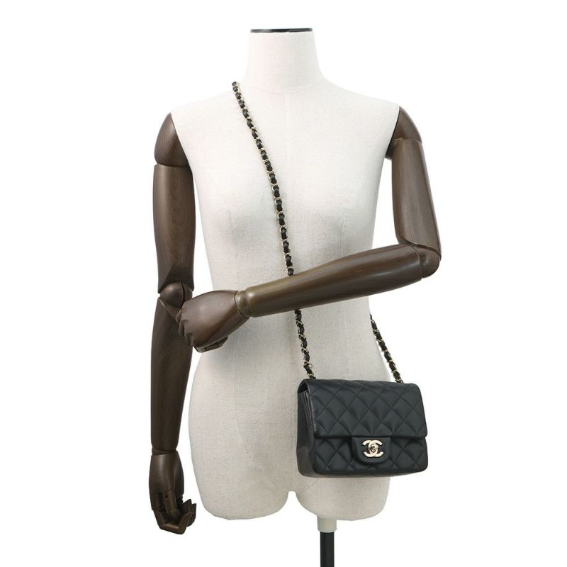 シャネル チェーンショルダーバッグ マトラッセ ココマーク ラムスキン ミニマトラッセ A35200 CHANEL 黒