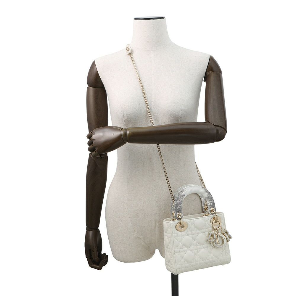 ディオール ハンドバッグ カナージュ レディディオール ミニ ラムスキン リザード M0505ONRV_M932 2way 白