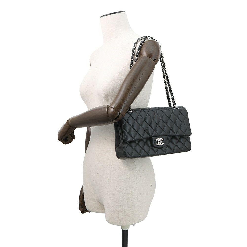 シャネル チェーンショルダーバッグ マトラッセ25 ココマーク ダブルチェーン ラムスキン A01112 CHANEL 黒