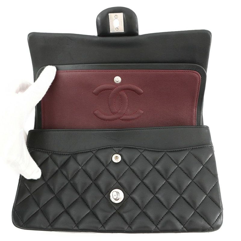 シャネル チェーンショルダーバッグ マトラッセ25 ココマーク ダブルチェーン ラムスキン A01112 CHANEL 黒