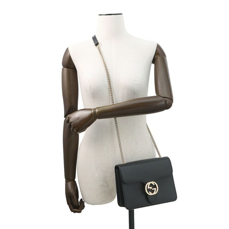 グッチ チェーンショルダーバッグ インターロッキングG レザー 510304 GUCCI アウトレット品 黒