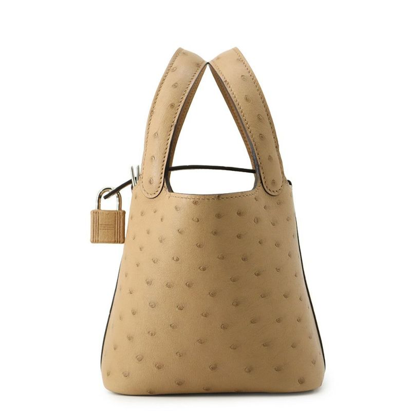 エルメス ピコタンロック ミクロ チャイ/シルバー金具 オーストリッチ W刻印 HERMES バッグ
