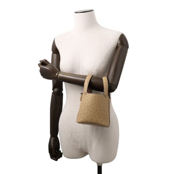 エルメス ピコタンロック ミクロ チャイ/シルバー金具 オーストリッチ W刻印 HERMES バッグ