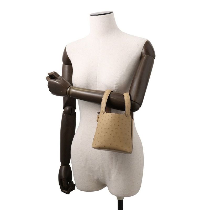 エルメス ピコタンロック ミクロ チャイ/シルバー金具 オーストリッチ W刻印 HERMES バッグ