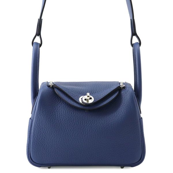 エルメス リンディ ミニ ブルータイ/シルバー金具 トリヨンクレマンス K刻印 2wayショルダー