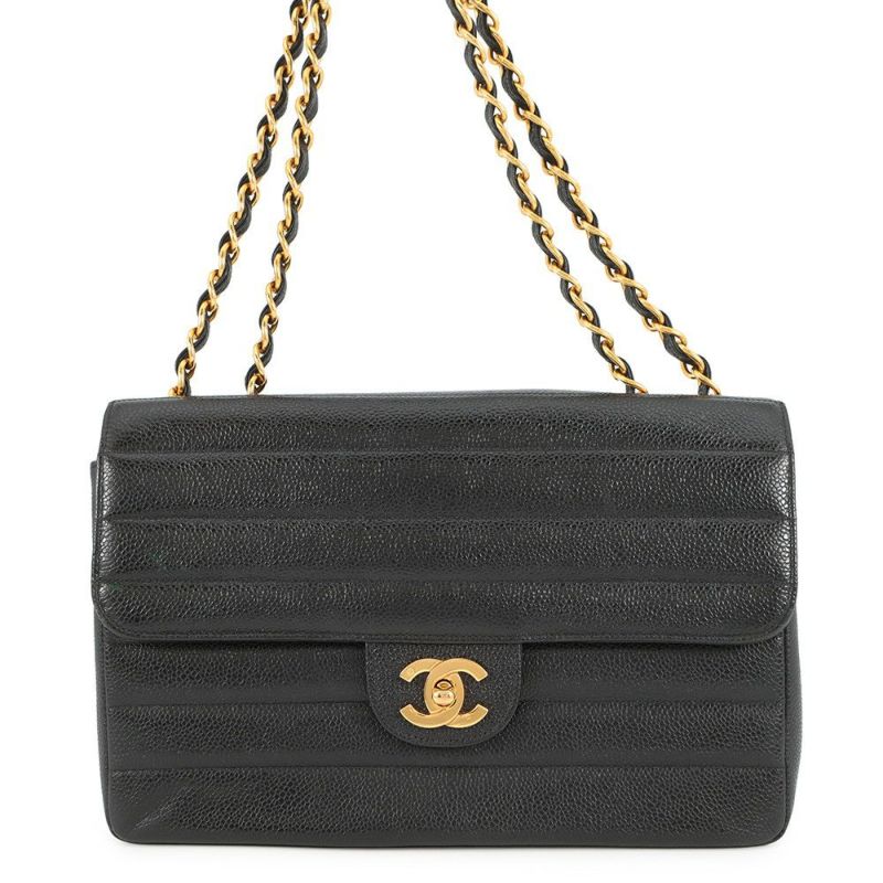 シャネル チェーンショルダーバッグ マドモアゼル ココマーク キャビアスキン CHANEL 黒