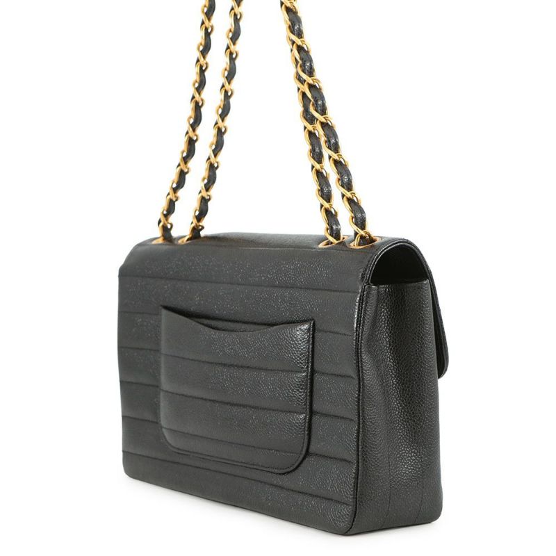 シャネル チェーンショルダーバッグ マドモアゼル ココマーク キャビアスキン CHANEL 黒