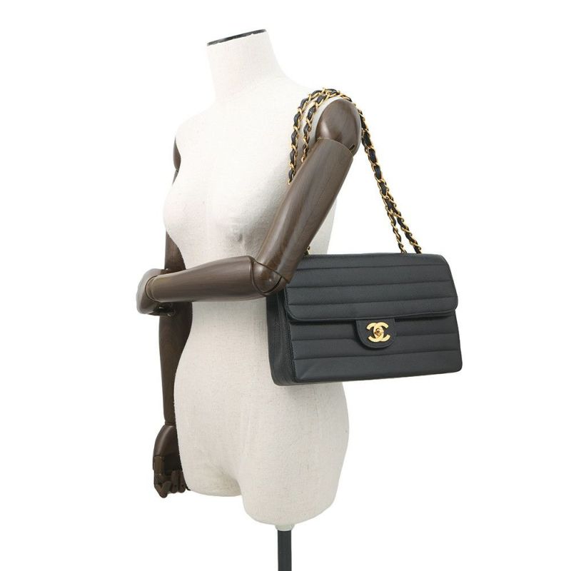 シャネル チェーンショルダーバッグ マドモアゼル ココマーク キャビアスキン CHANEL 黒