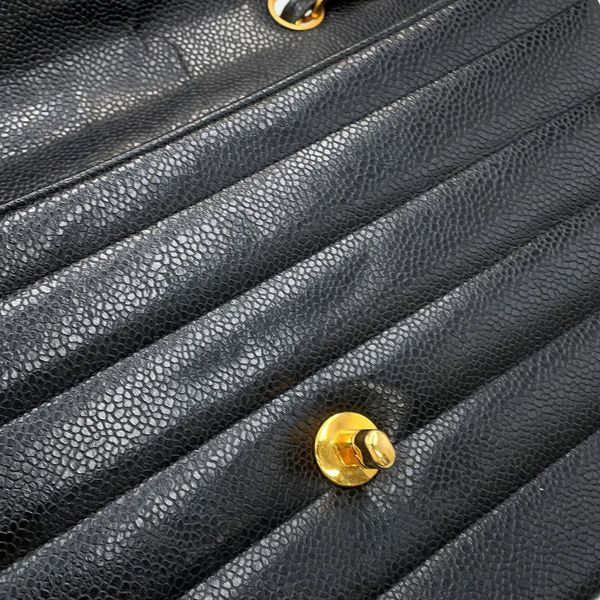 シャネル チェーンショルダーバッグ マドモアゼル ココマーク キャビアスキン CHANEL 黒