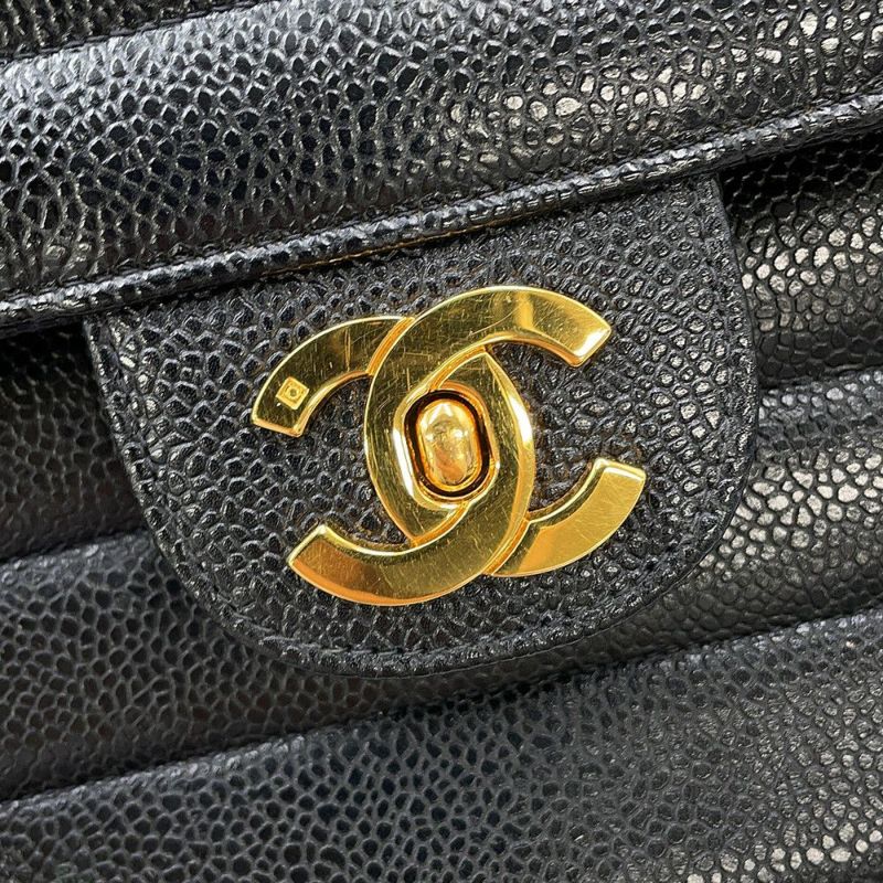 シャネル チェーンショルダーバッグ マドモアゼル ココマーク キャビアスキン CHANEL 黒
