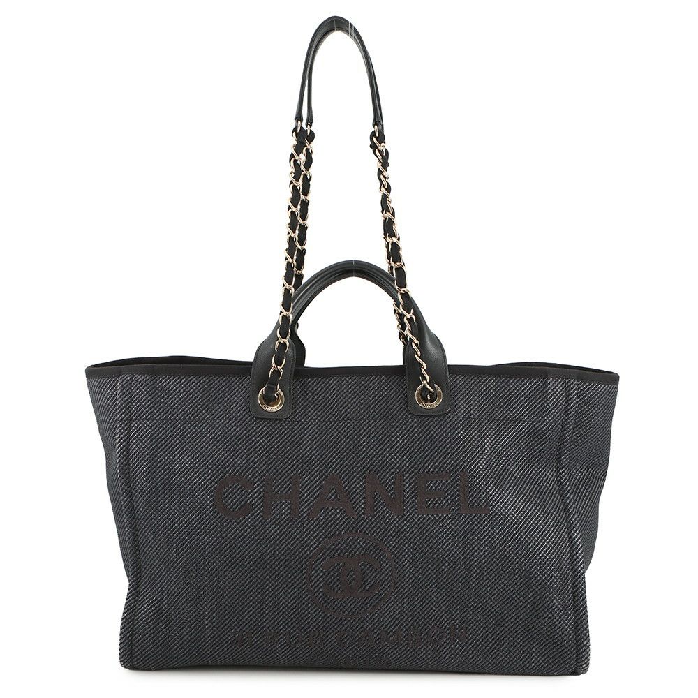 シャネル トートバッグ ココマーク ドーヴィル ショッピングバッグ ラフィア A93786 CHANEL 2way 黒