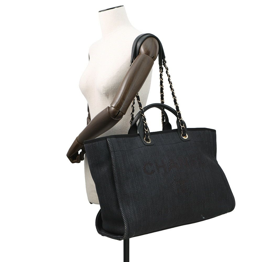 シャネル トートバッグ ココマーク ドーヴィル ショッピングバッグ ラフィア A93786 CHANEL 2way 黒